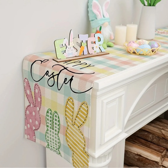 Buffalo Plaid Colorful Bunny Pattern Table Runner Happy Easter spring decor - Picture 4 of 4